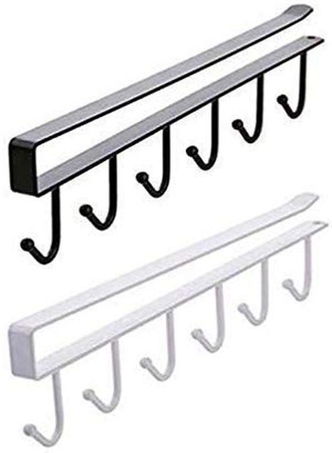 GION 6 Hooks Hanger Coffee Mug Cup Holder Rack Organizer Stand Bathroom Kitchen Storage Rack Cupboard Hanging Hook Shelf Dish Cabinet Hook Hanger Shelf (1Pcs) (White) - Image 1
